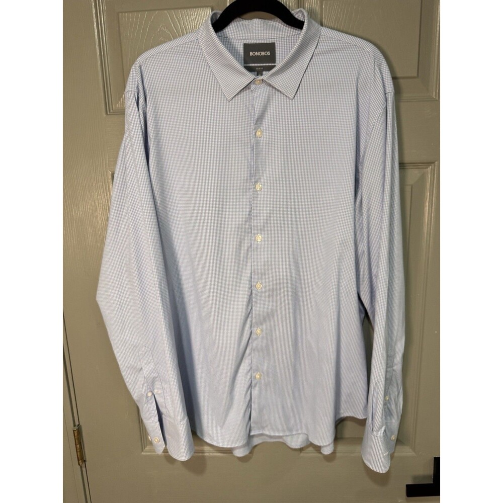 Bonobos Men XL Slim Fit Blue Micro Gingham Stretch Performance Dress Shirt